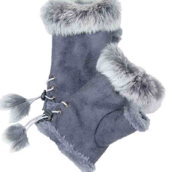 Pink Black Gray Brown Furry Fingerless GLOVES - Picture 14 of 16